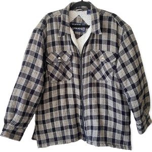 Vintage Plaid Flannel Over Shirt Jacket Shacket Size XL Black Zip Lined Fleece